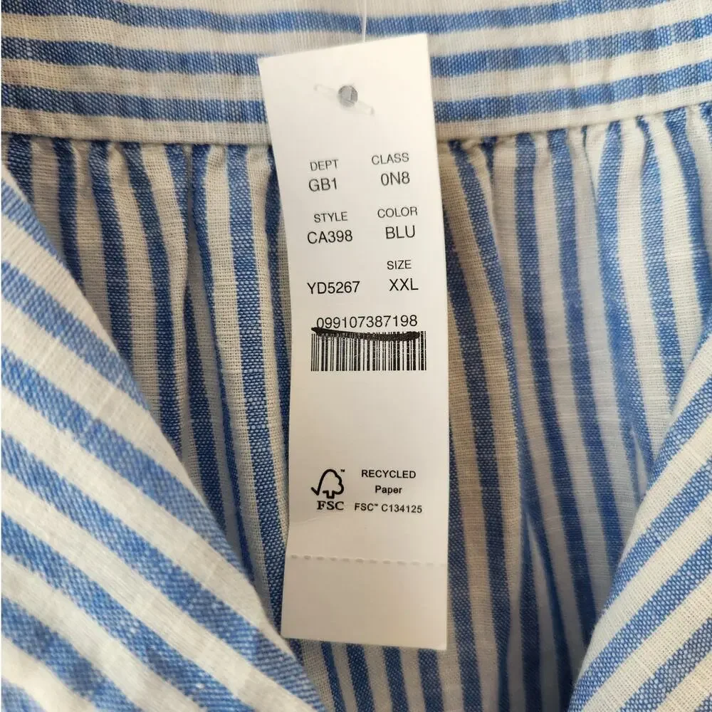 NWT J. Crew Cotton Poplin *Top Only* In Stripe Blue/White XXL